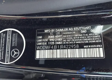 2018 Mercedes-Benz C 300 из США, поврежденный, VIN WDDWF4JB1JR422958